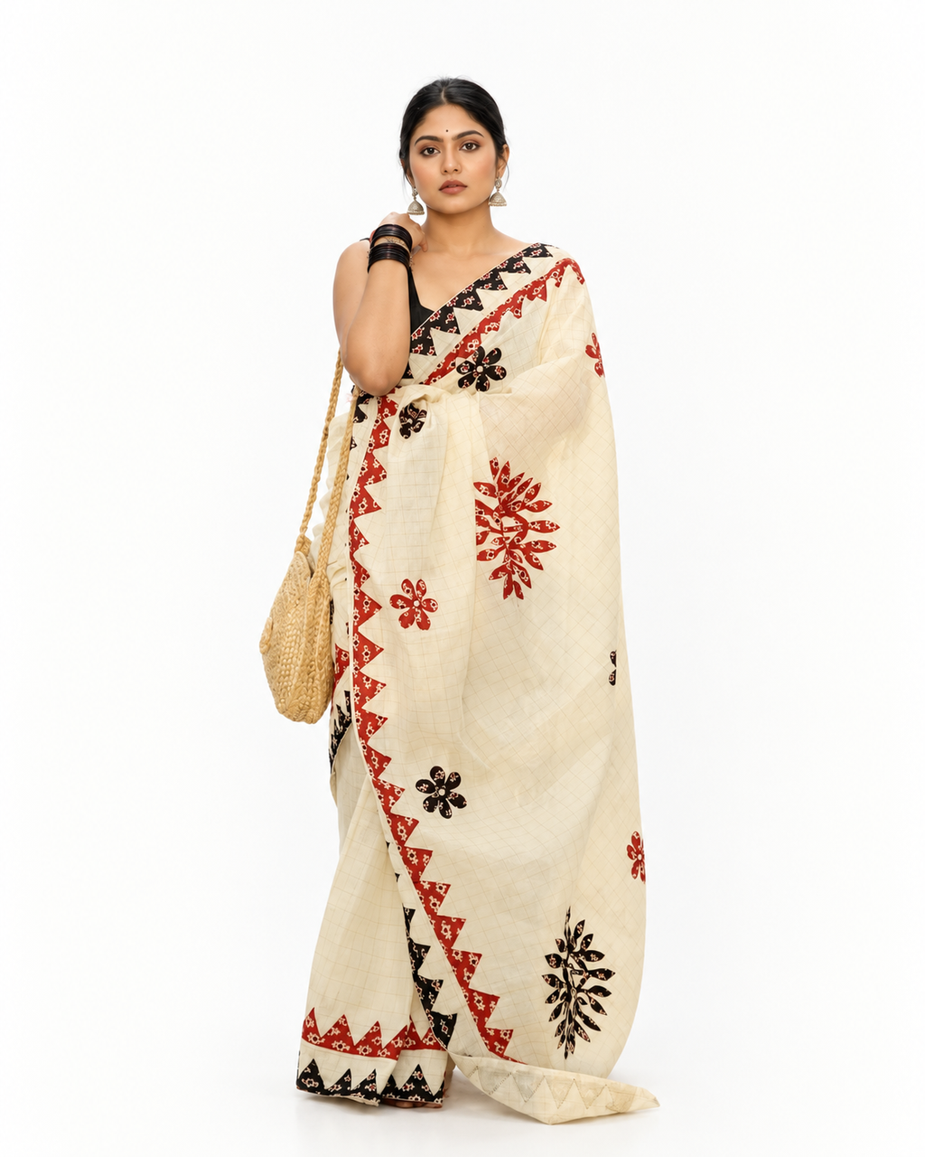 Ananya Khadi Cotton Saree With Ajrakh Applique Work