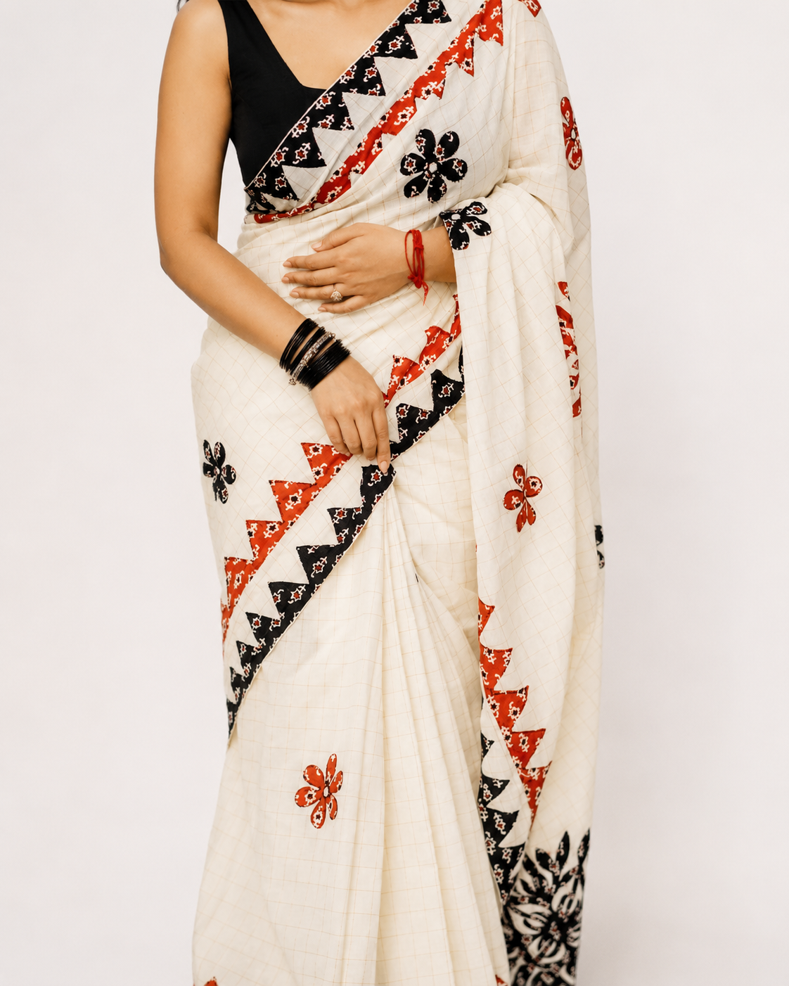 Ananya Khadi Cotton Saree With Ajrakh Applique Work