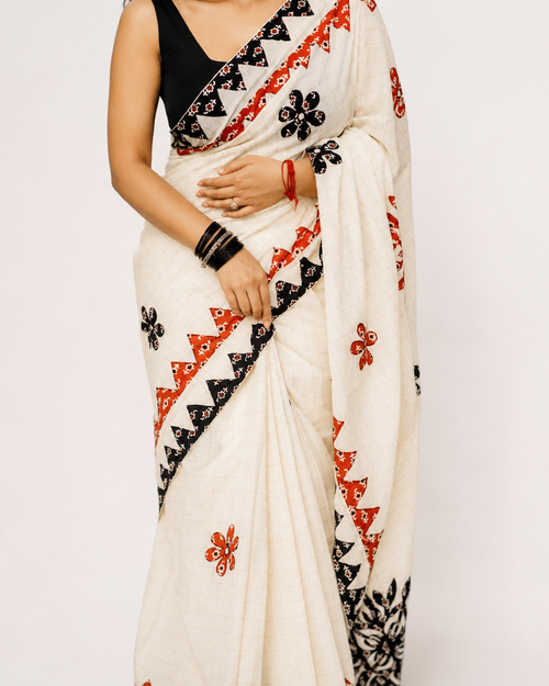 Ananya Khadi Cotton Saree With Ajrakh Applique Work