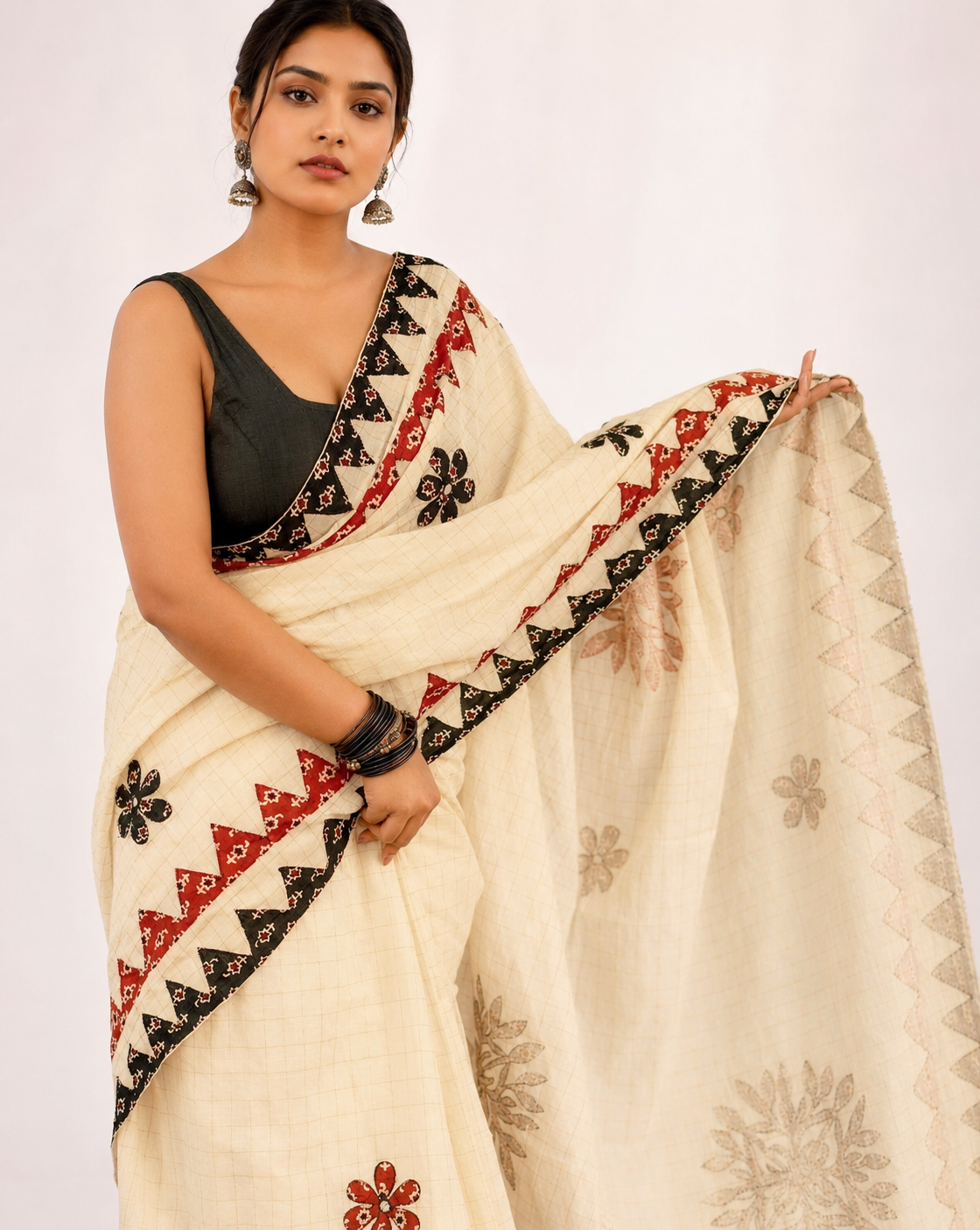 Ananya Khadi Cotton Saree With Ajrakh Applique Work