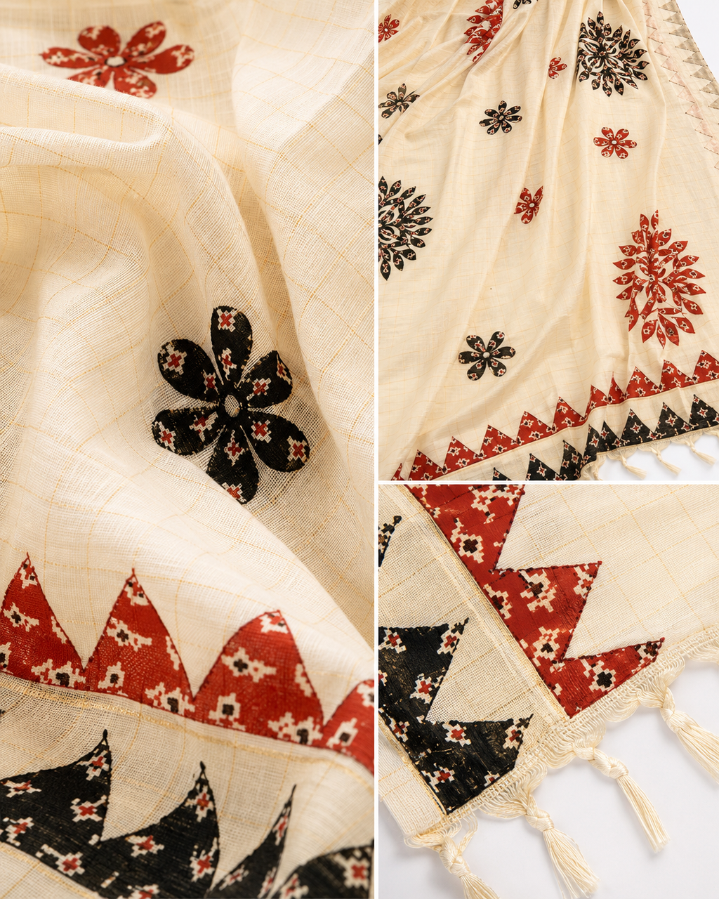 Ananya Khadi Cotton Saree With Ajrakh Applique Work
