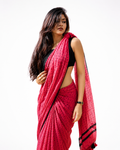 Berry Rush Polka Mul Cotton Saree In Pink Black