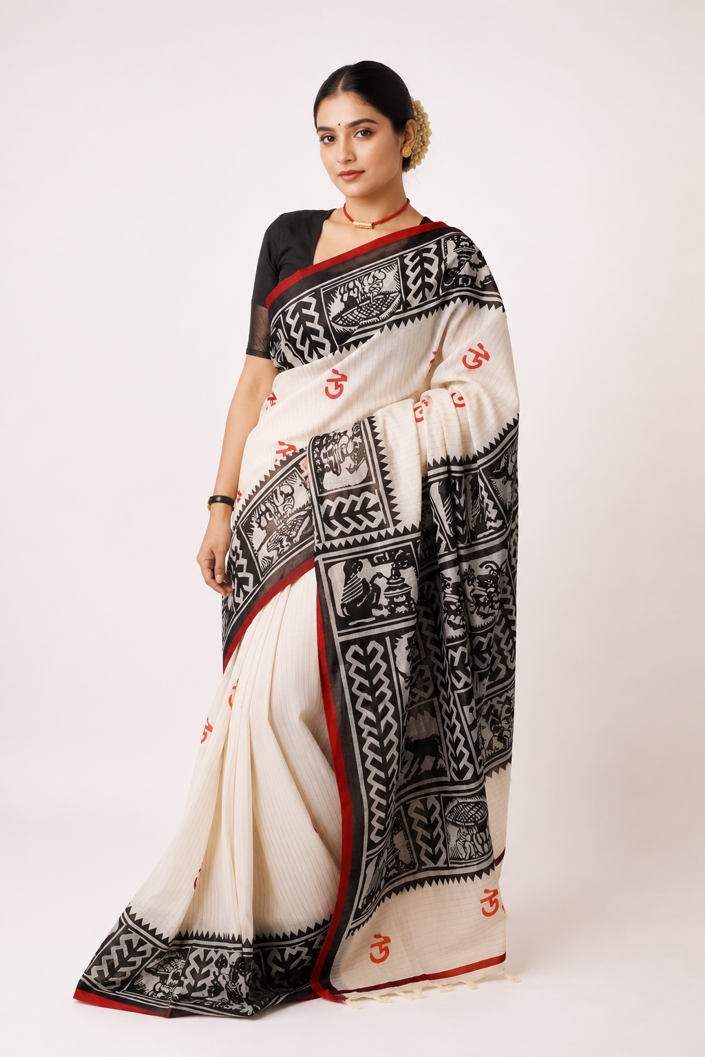 Chandramukhir Sahaj Path Khadi Cotton Saree In Black White