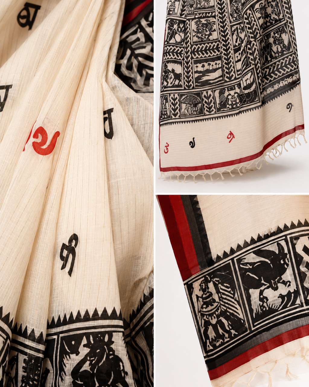 Chandramukhir Sahaj Path Khadi Cotton Saree In Black White