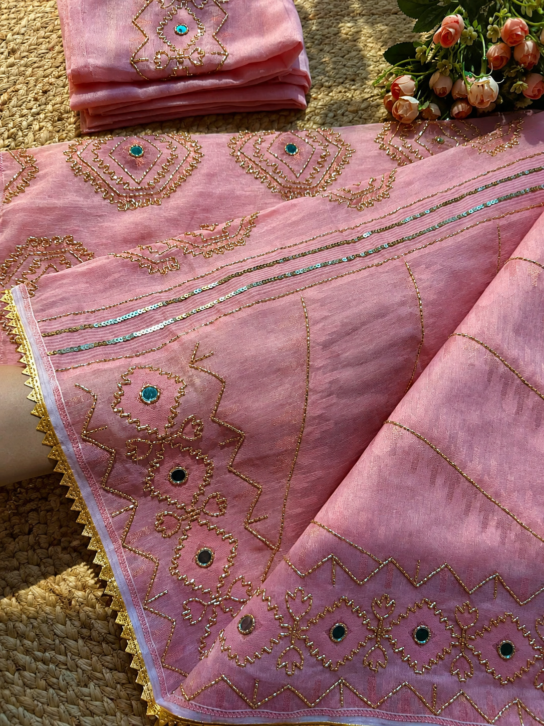 Cutdana Jamdani Saree (Peach)