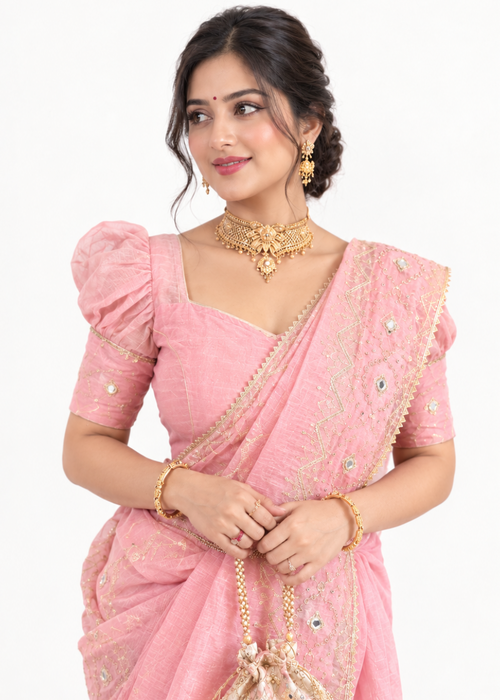 Cutdana Jamdani Saree (Peach)