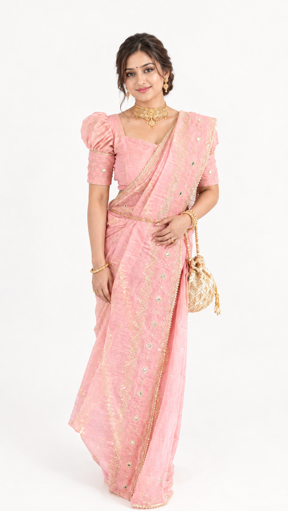 Cutdana Jamdani Saree (Peach)
