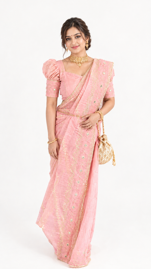 Cutdana Jamdani Saree (Peach)