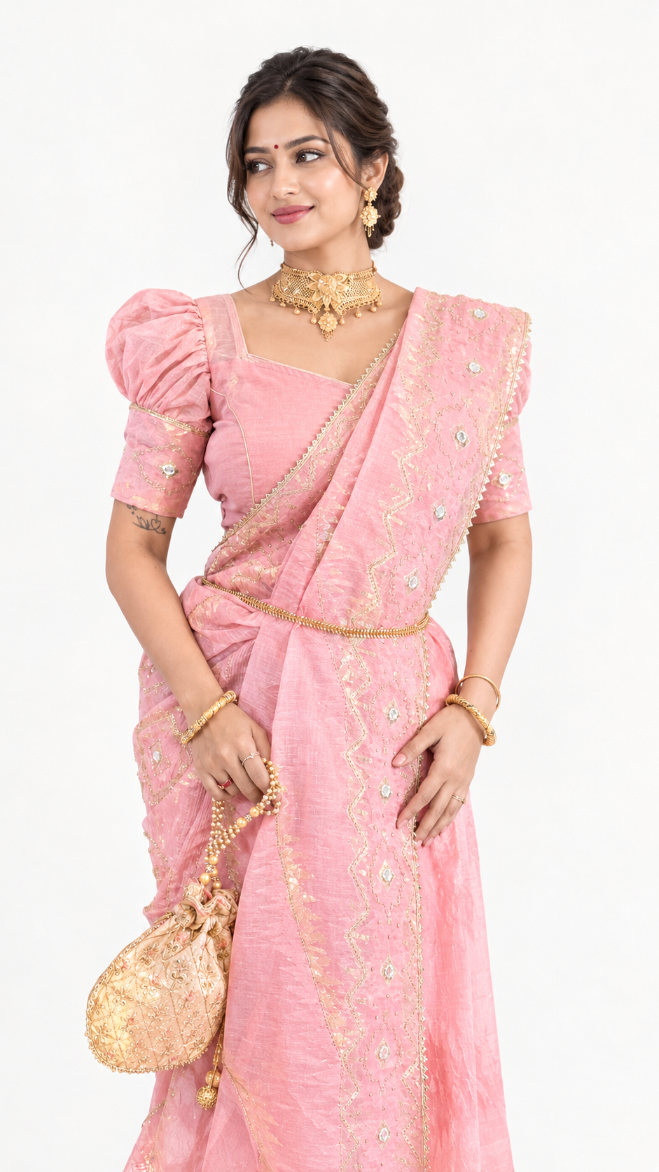 Cutdana Jamdani Saree (Peach)