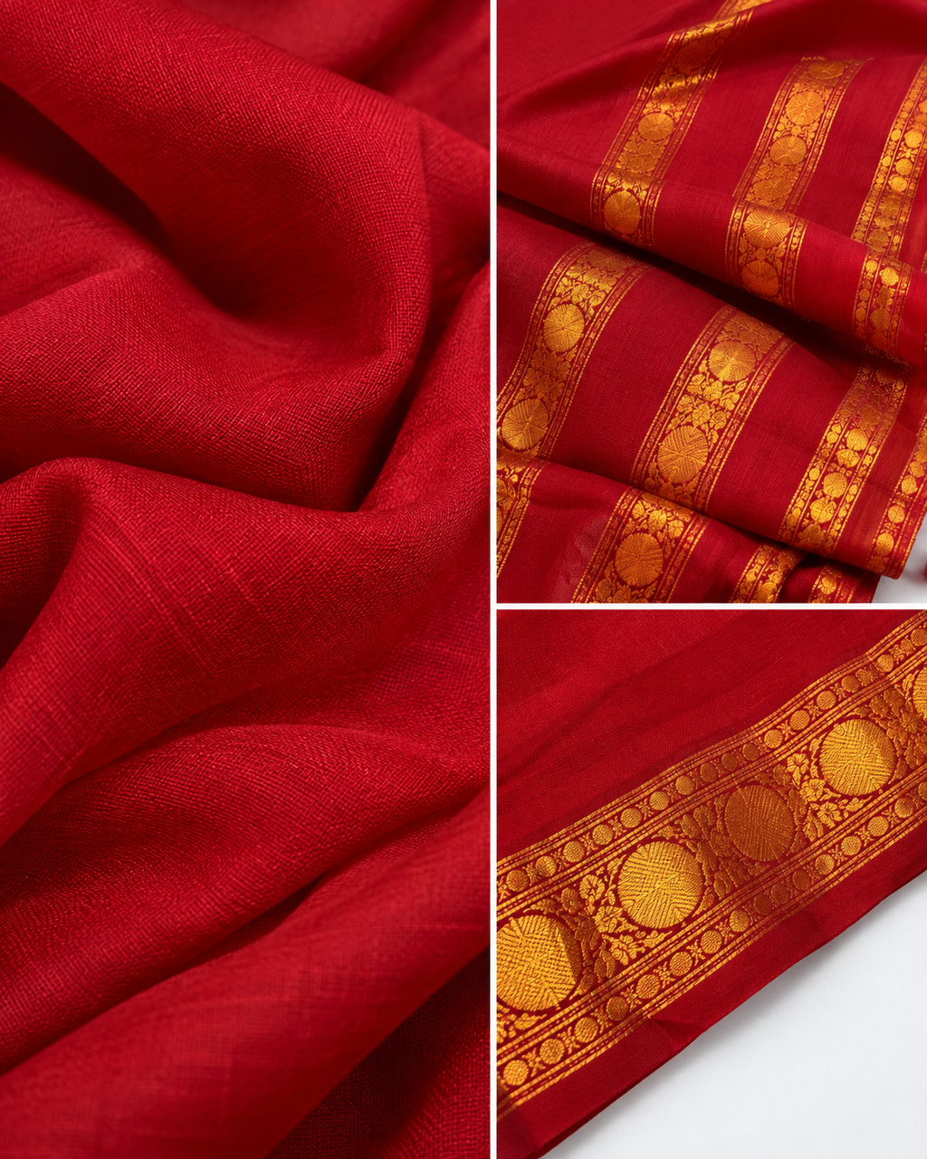 Red and Gold Khadi Mul Cotton Saree