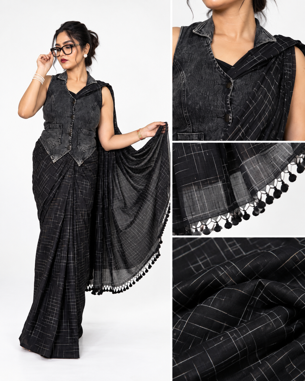 Black Kotki Mul-Cotton Saree