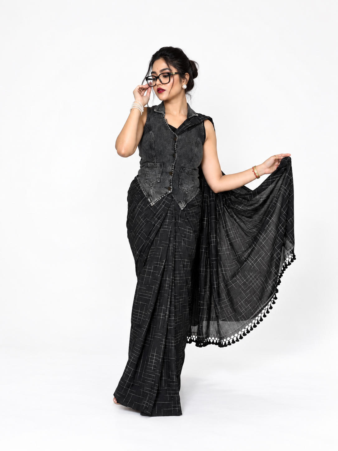 Black Kotki Mul-Cotton Saree