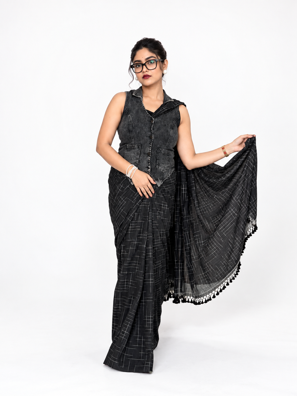 Black Kotki Mul-Cotton Saree