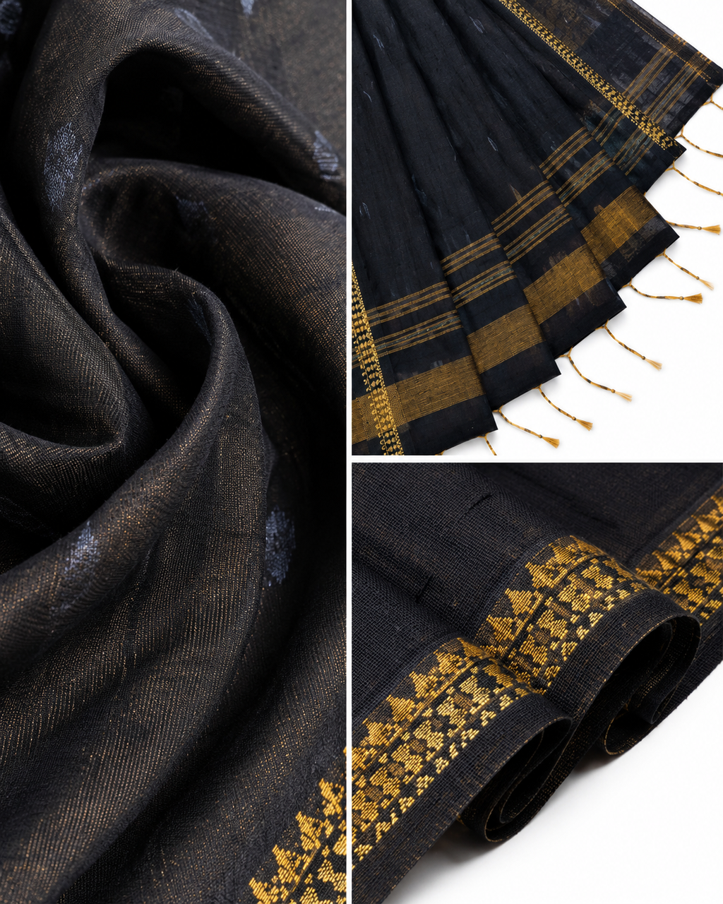 Taani Black And Yellow Temple Border Dhaniakhali Saree