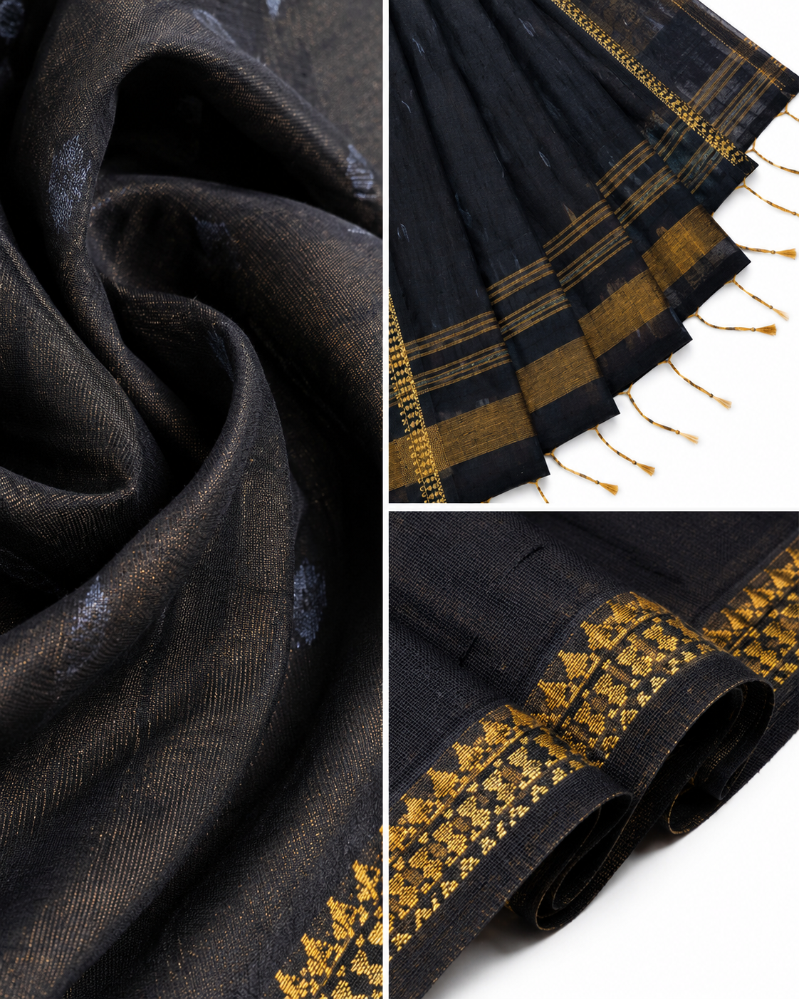 Taani Black And Yellow Temple Border Dhaniakhali Saree