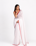 Cherry White Polka Mul Cotton Saree In Red White