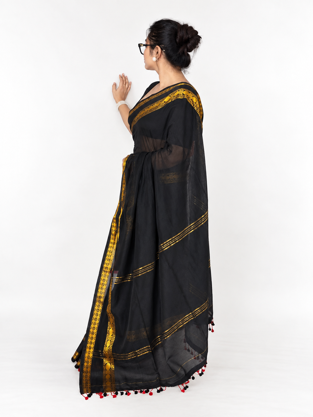Black and Gold Khadi Mul Cotton saree