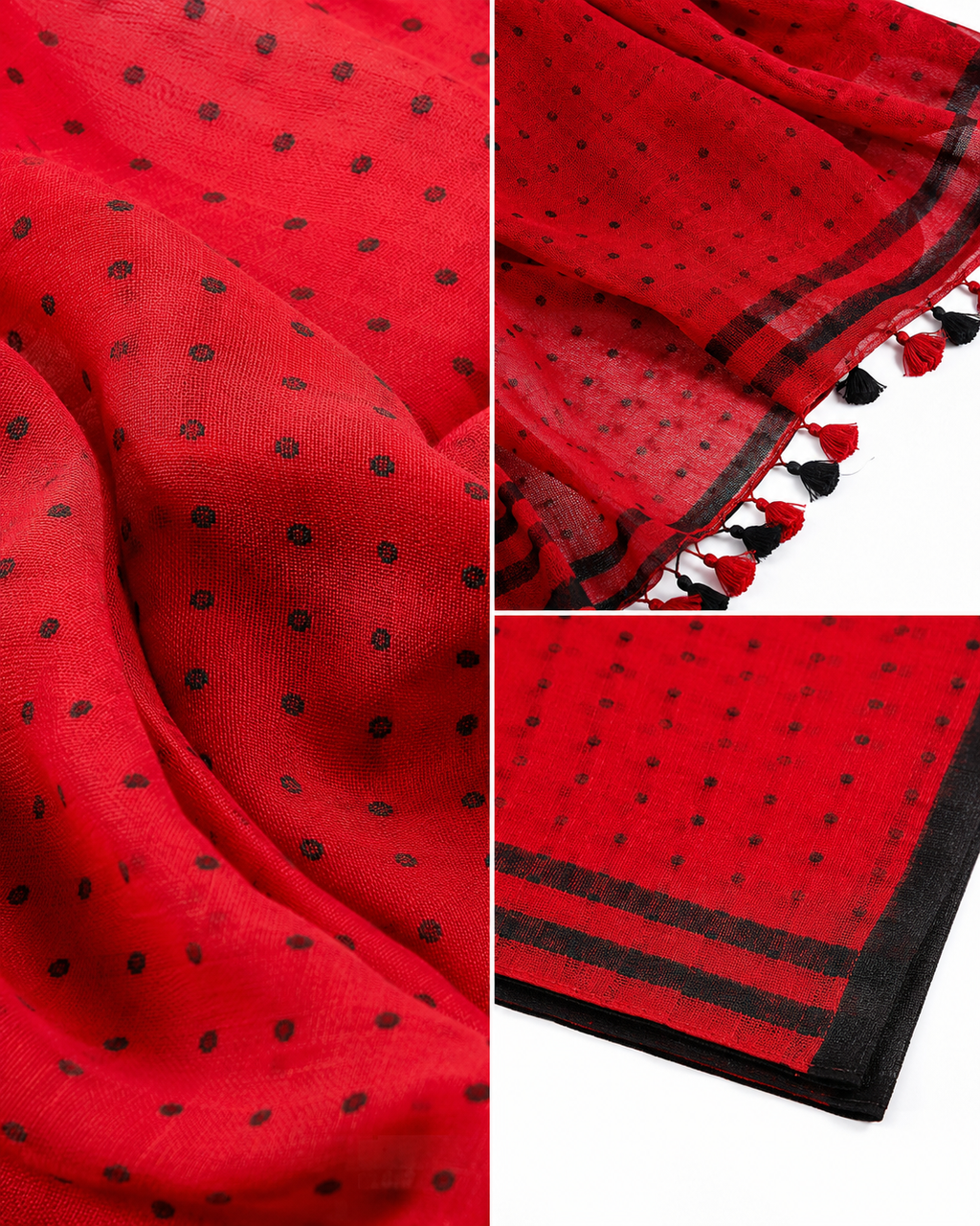 Cherry Coke Polka Mul Cotton Saree In Red Black
