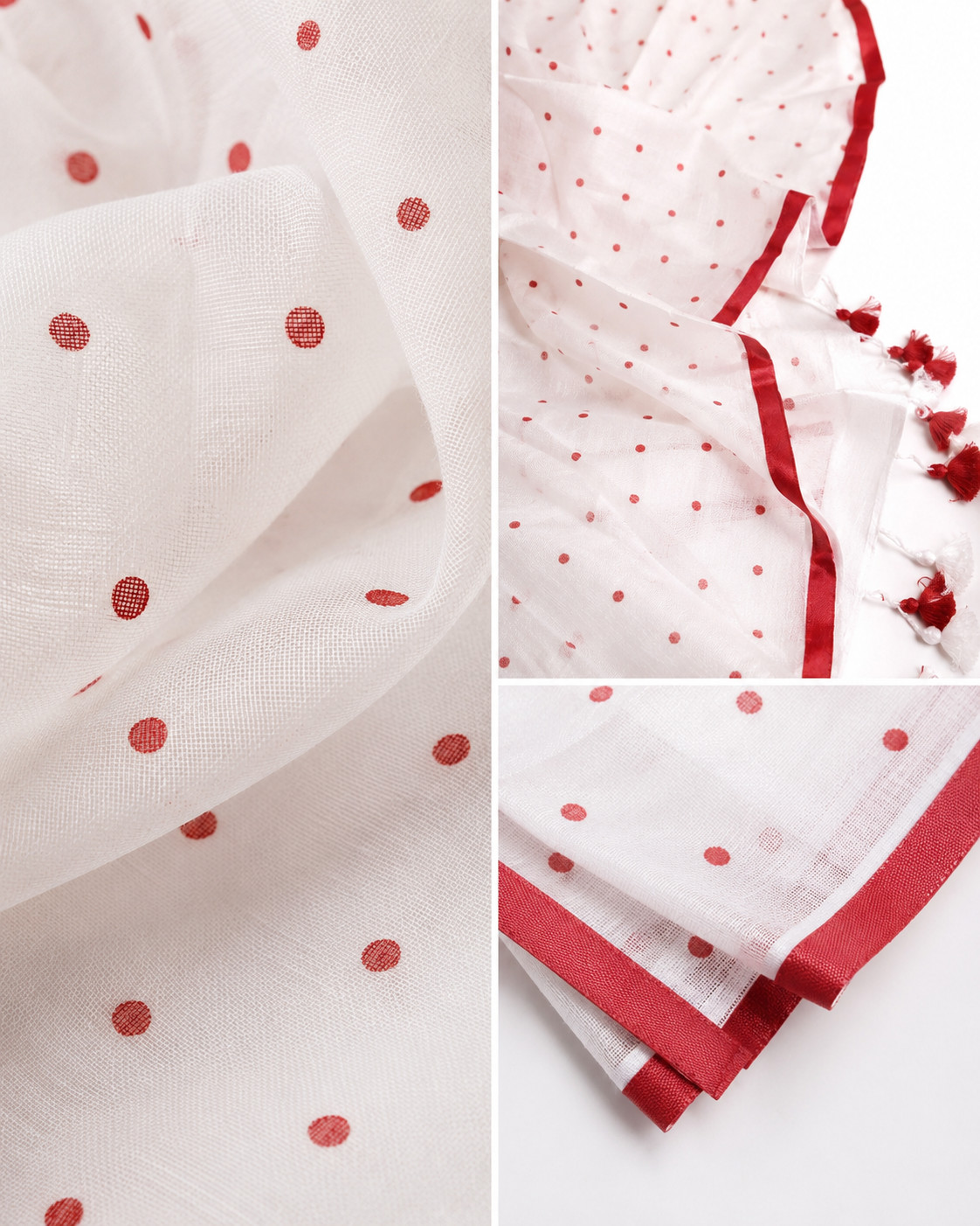 Cherry White Polka Mul Cotton Saree In Red White