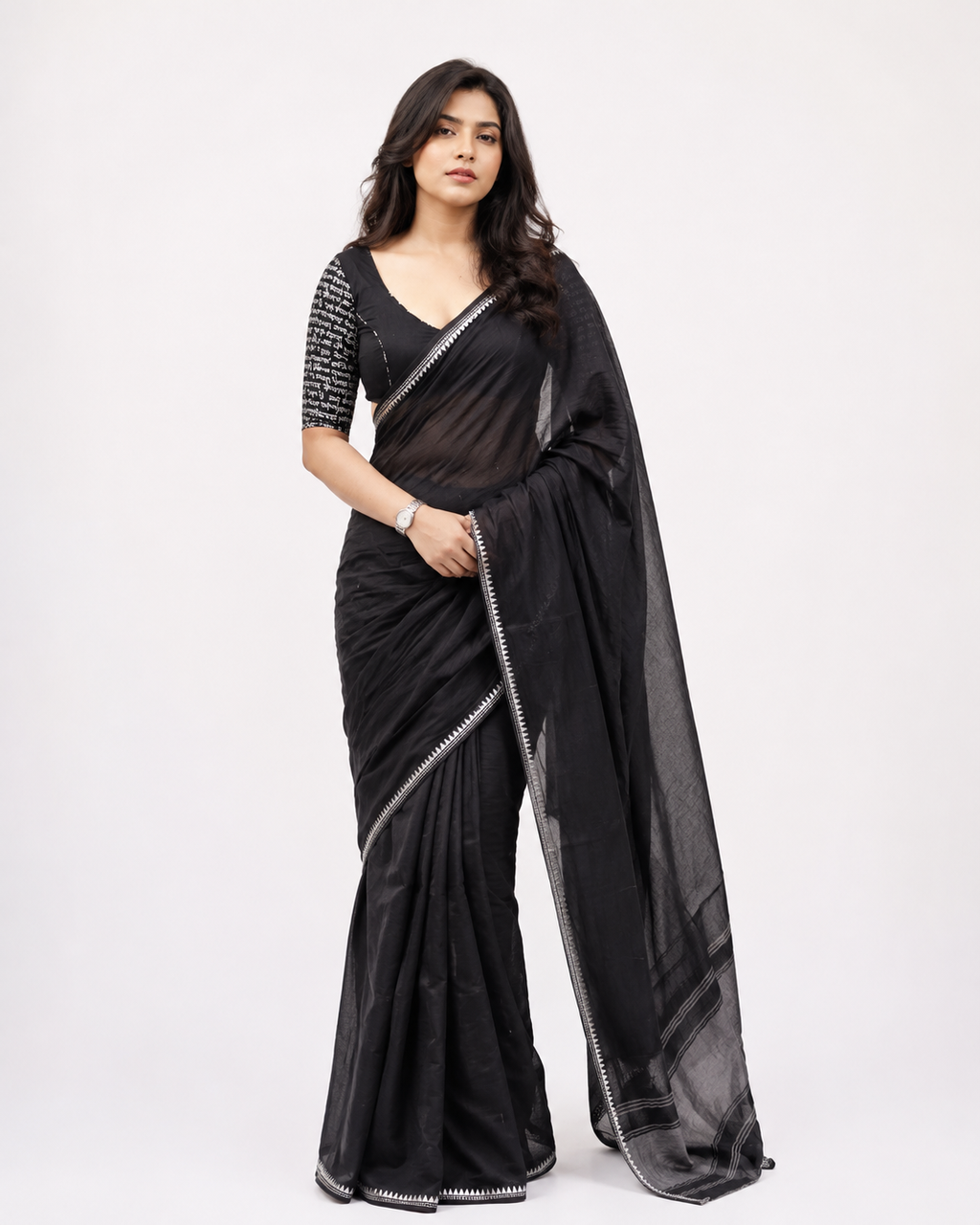 Eva Black Temple Border Dhaniakhali Saree