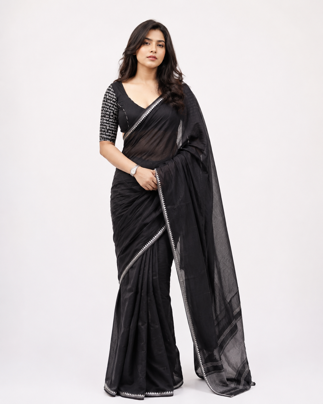 Eva Black Temple Border Dhaniakhali Saree