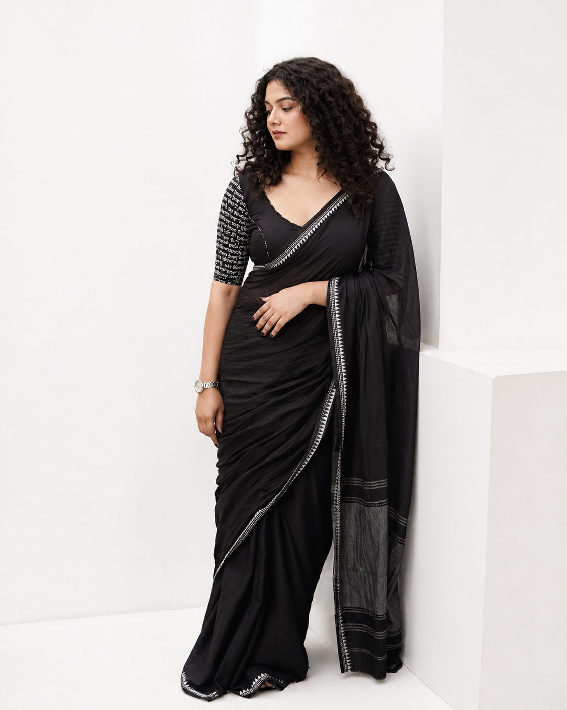 Eva Black Temple Border Dhaniakhali Saree