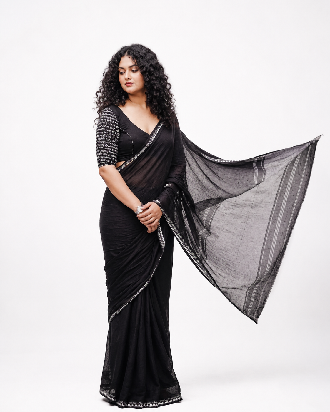 Eva Black Temple Border Dhaniakhali Saree
