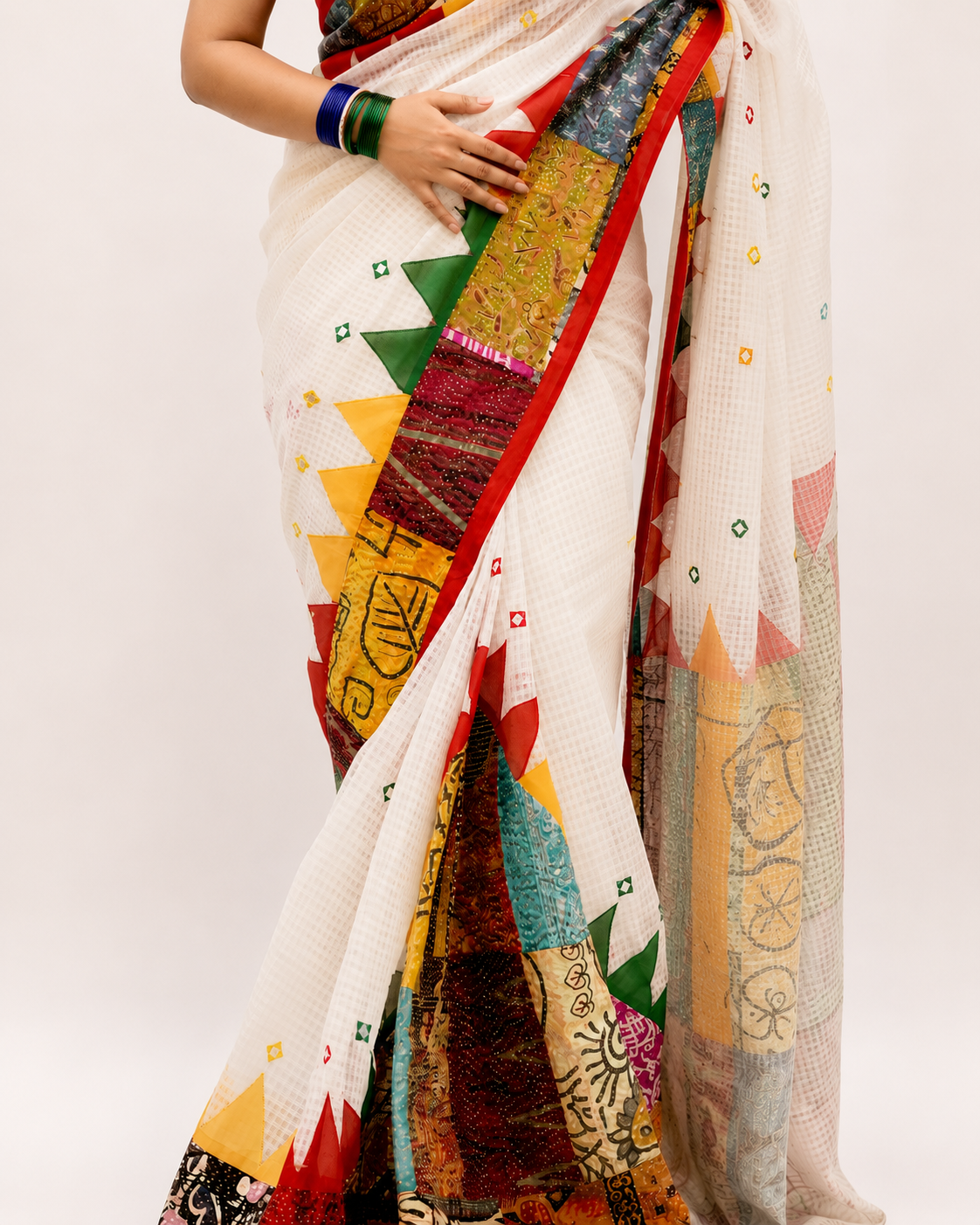 Fuljhadi Safaed Kantha Stitch Resham Kota Saree