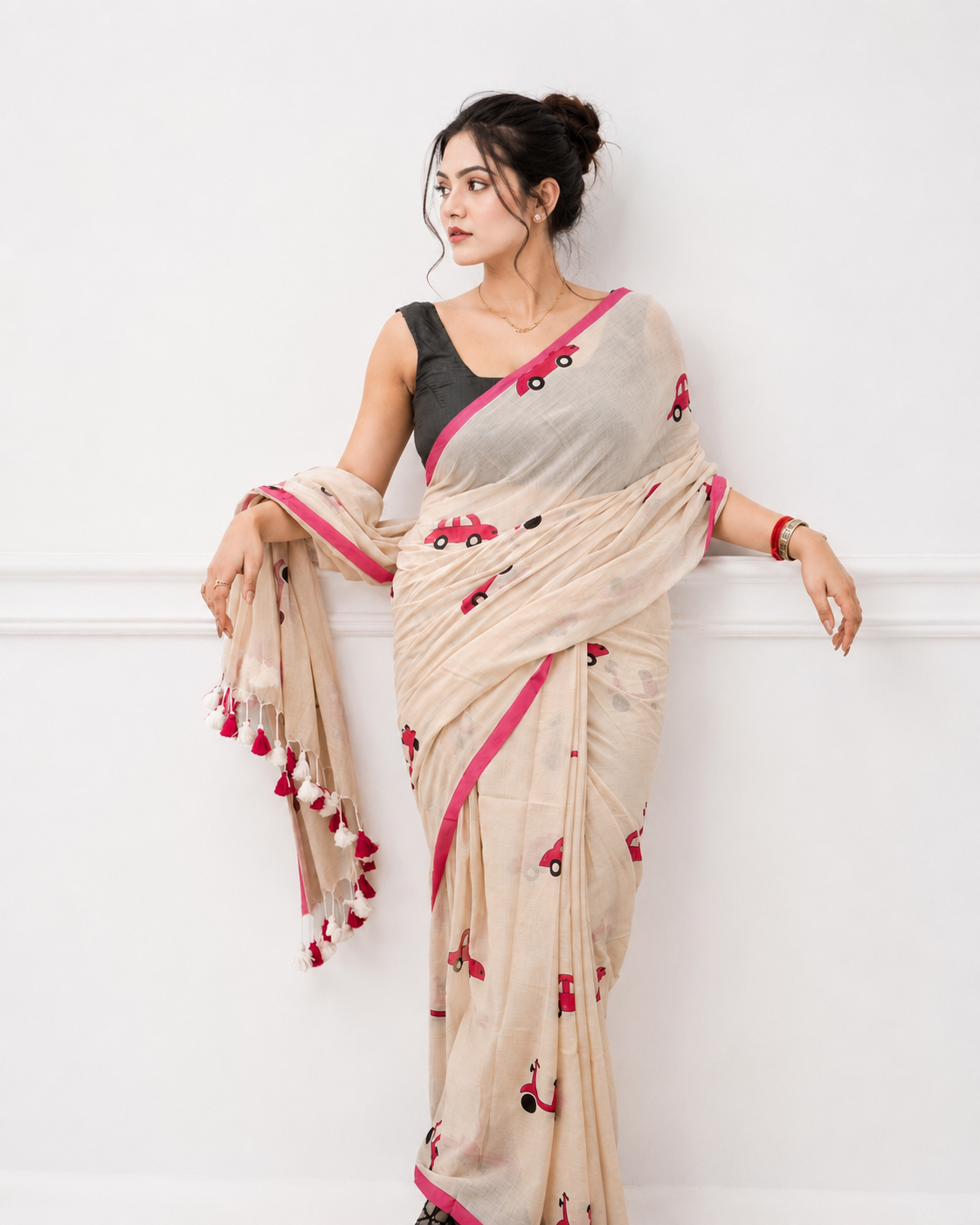 Gulabi Gaddi Mul Cotton Saree