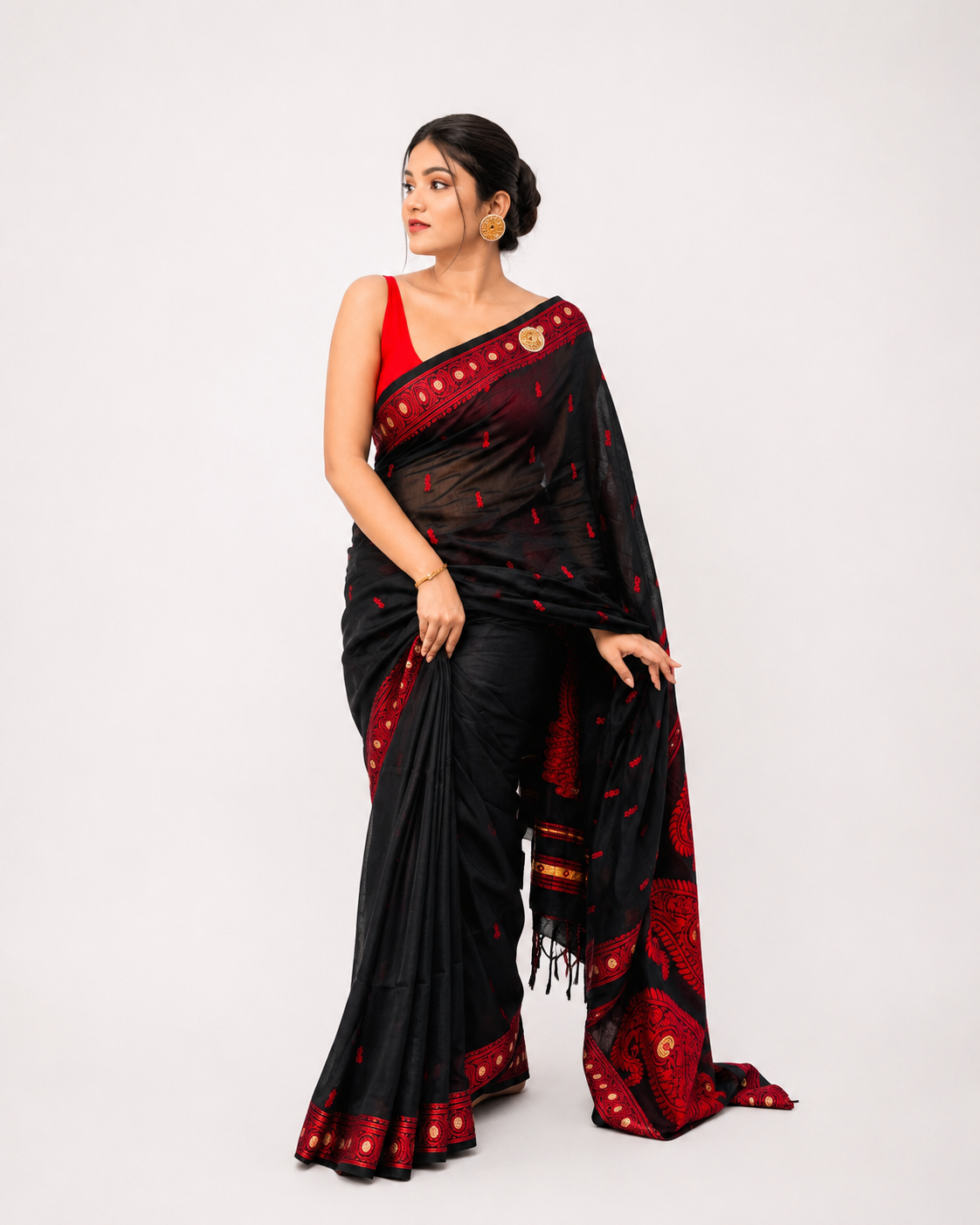 Komolika Black And Red Assam Khadi Saree