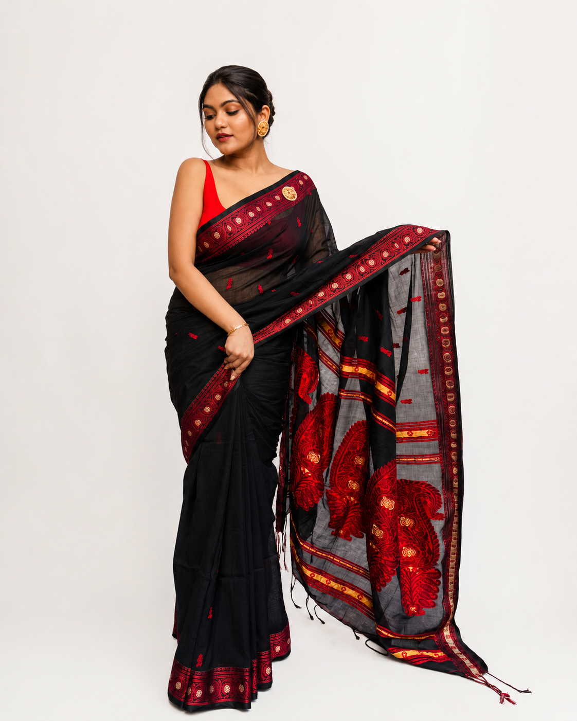 Komolika Black And Red Assam Khadi Saree
