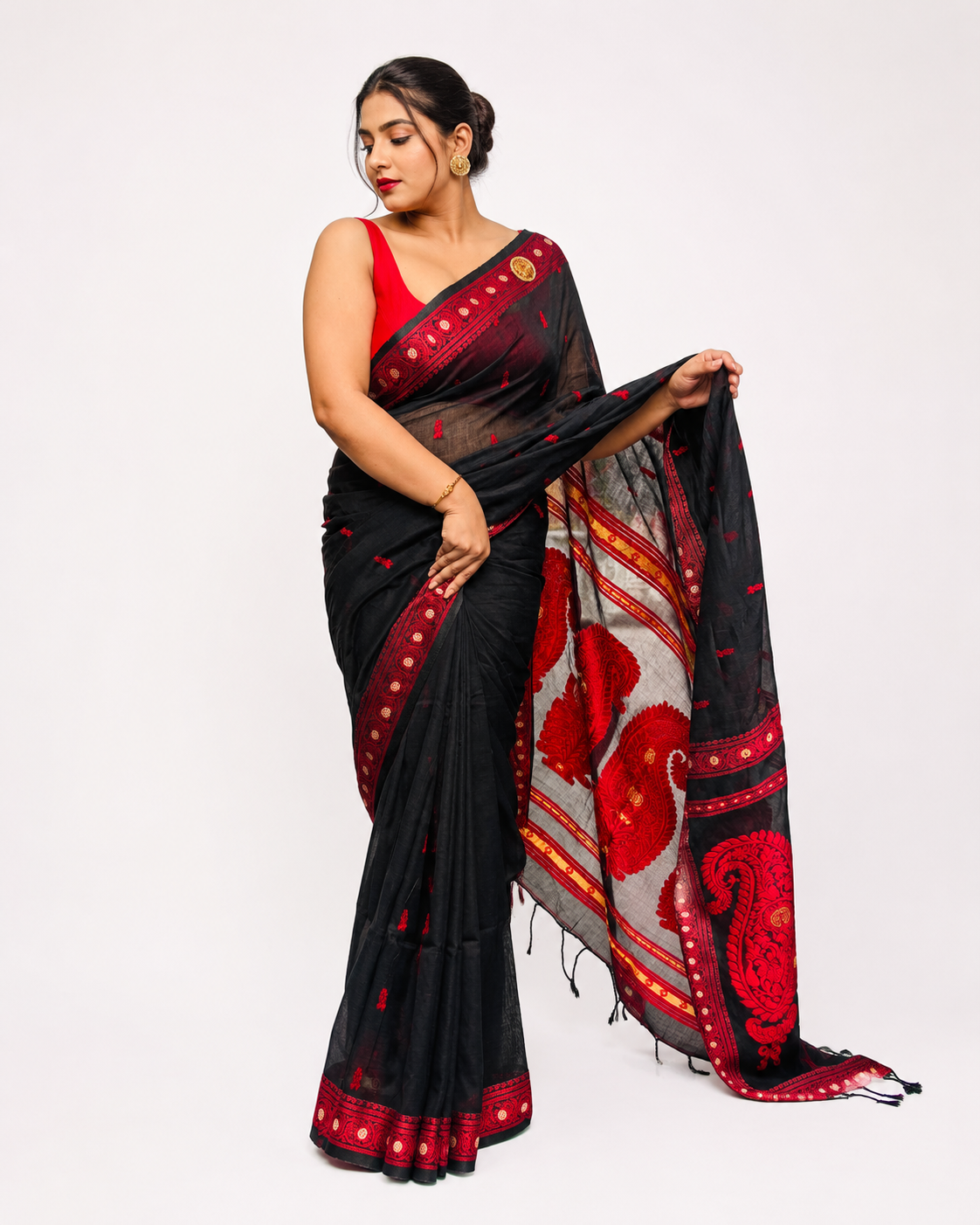 Komolika Black And Red Assam Khadi Saree
