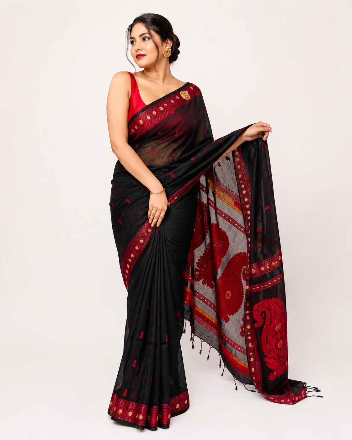 Komolika Black And Red Assam Khadi Saree