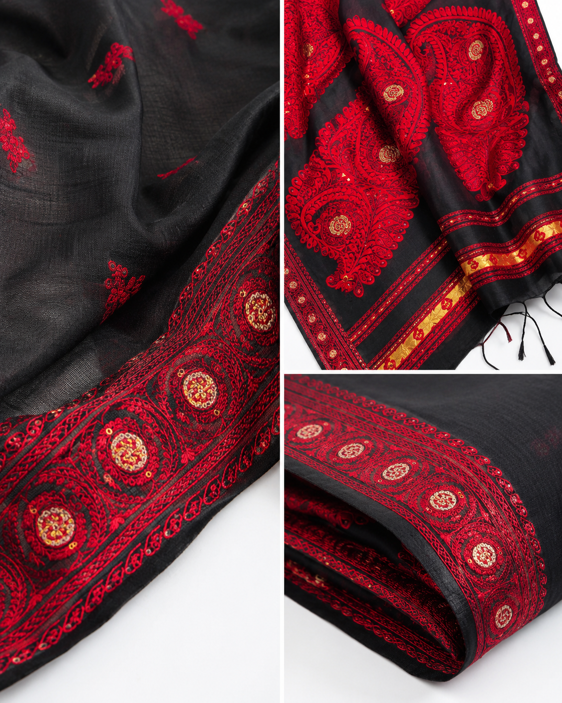 Komolika Black And Red Assam Khadi Saree