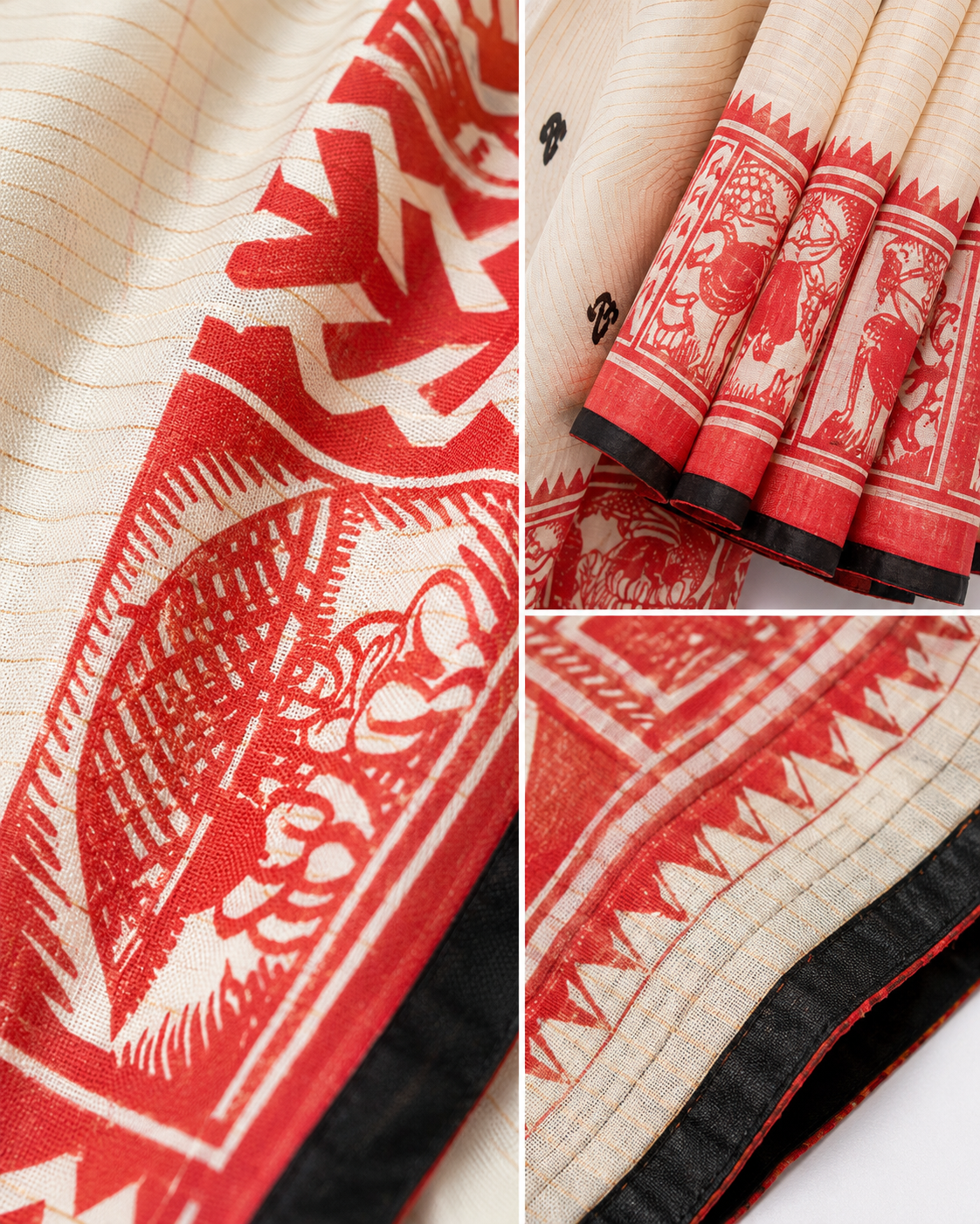 Komolikar Sahaj Path Khadi Cotton Saree In Red White