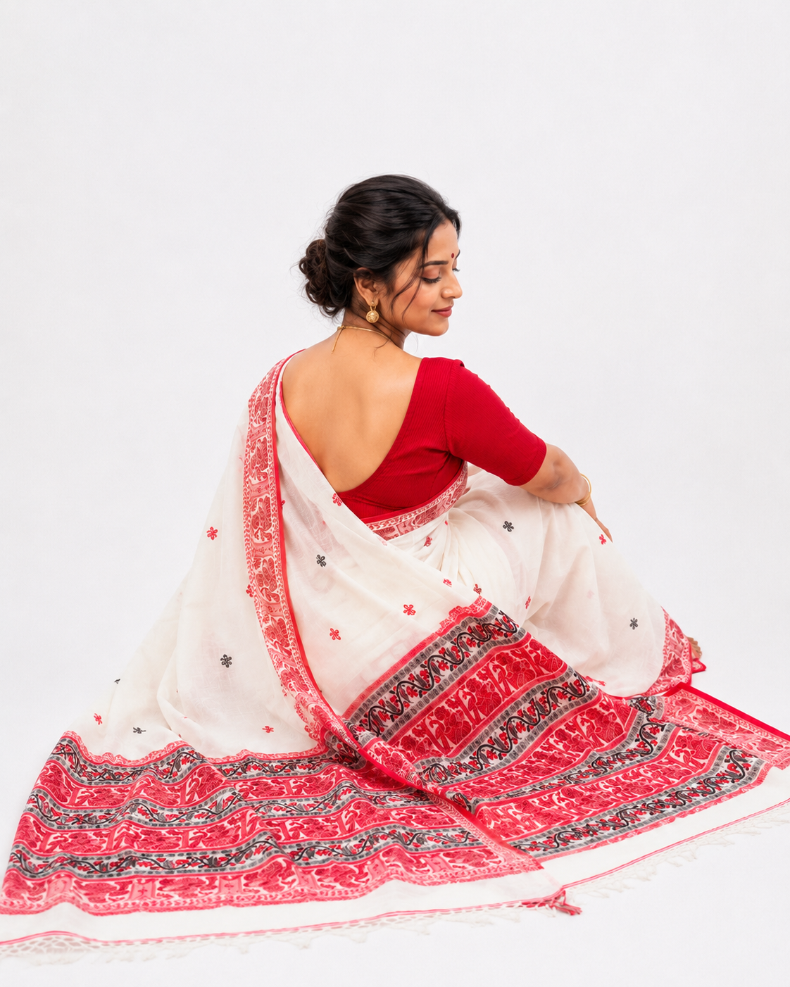 Kuheli Black Red And White Assam Khadi Saree
