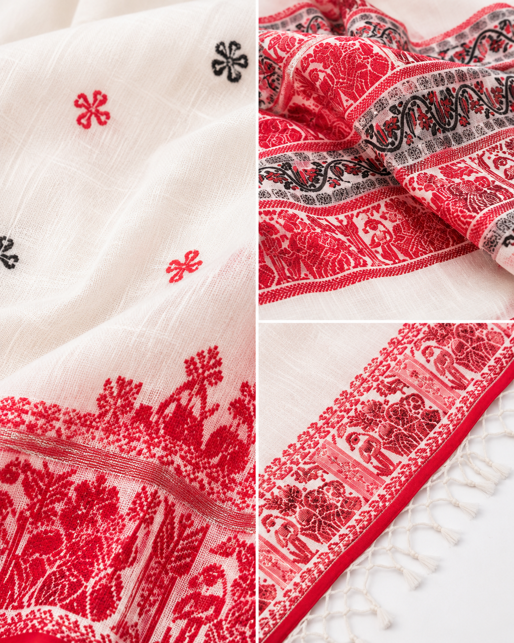 Kuheli Black Red And White Assam Khadi Saree