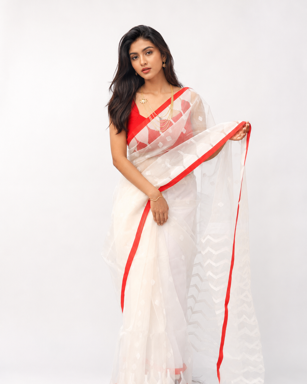 Mallika Muslin Jamdani Style Saree