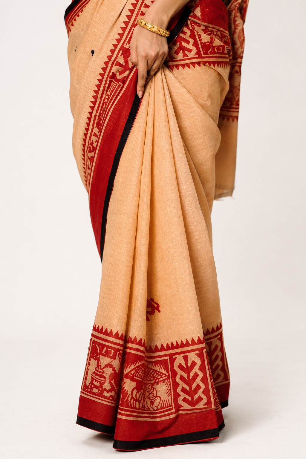 Meghbalikar Sahaj Path Khadi Cotton Saree In Red Tashar