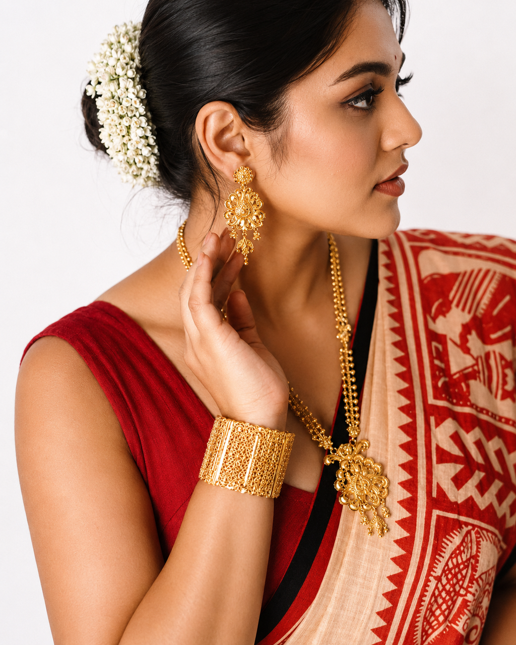 Meghbalikar Sahaj Path Khadi Cotton Saree In Red Tashar