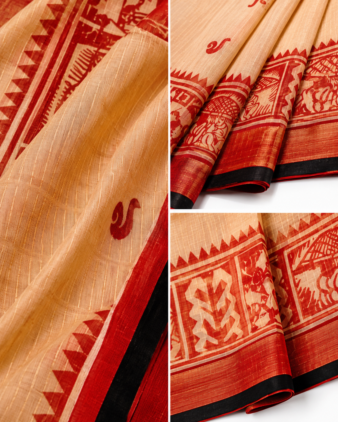 Meghbalikar Sahaj Path Khadi Cotton Saree In Red Tashar
