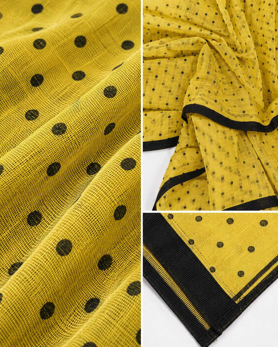 Olive Punch Polka Mul Cotton Saree In Green Black