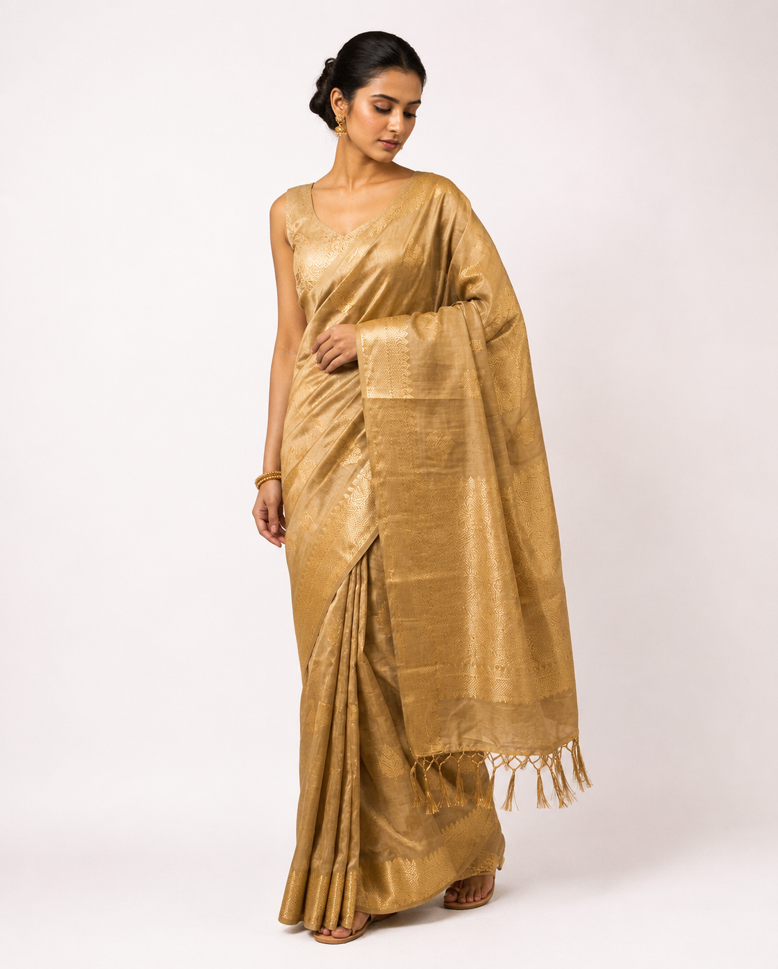 Revathi Golden Monochrome Semi Tussar Silk Saree