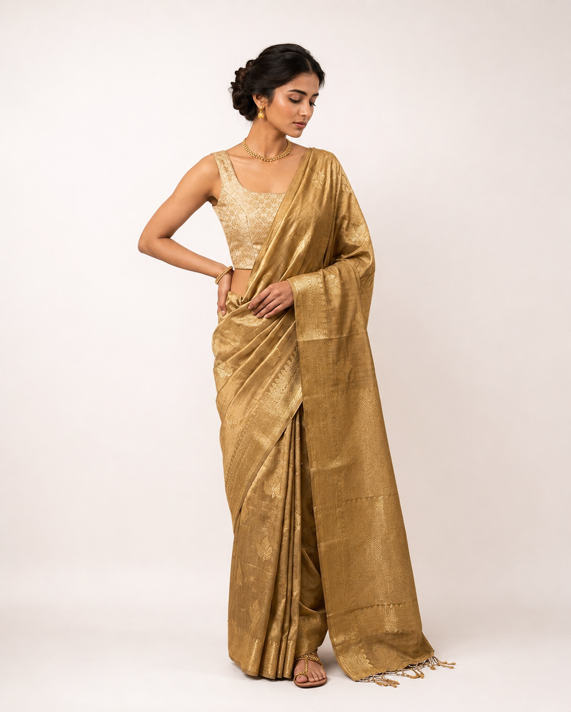 Revathi Golden Monochrome Semi Tussar Silk Saree