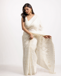 Shayari White Chikankari Saree With Zari Border