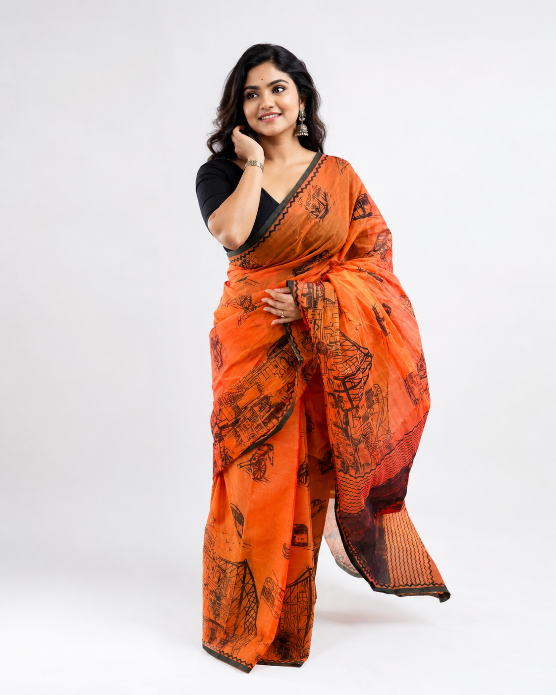 Sohortoli Orange South Cotton Saree