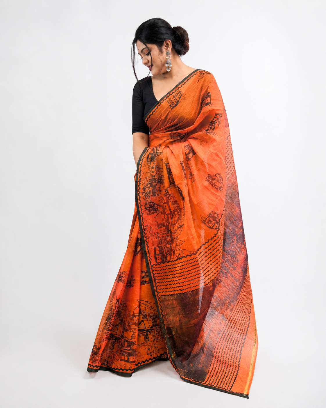 Sohortoli Orange South Cotton Saree