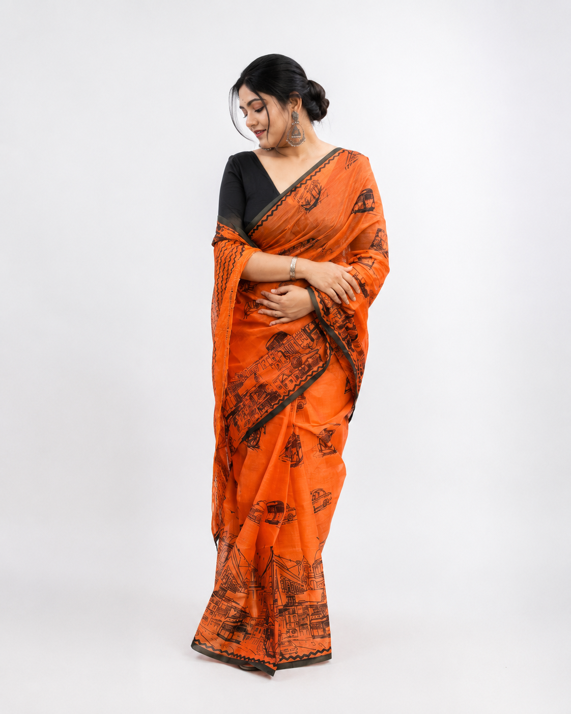 Sohortoli Orange South Cotton Saree