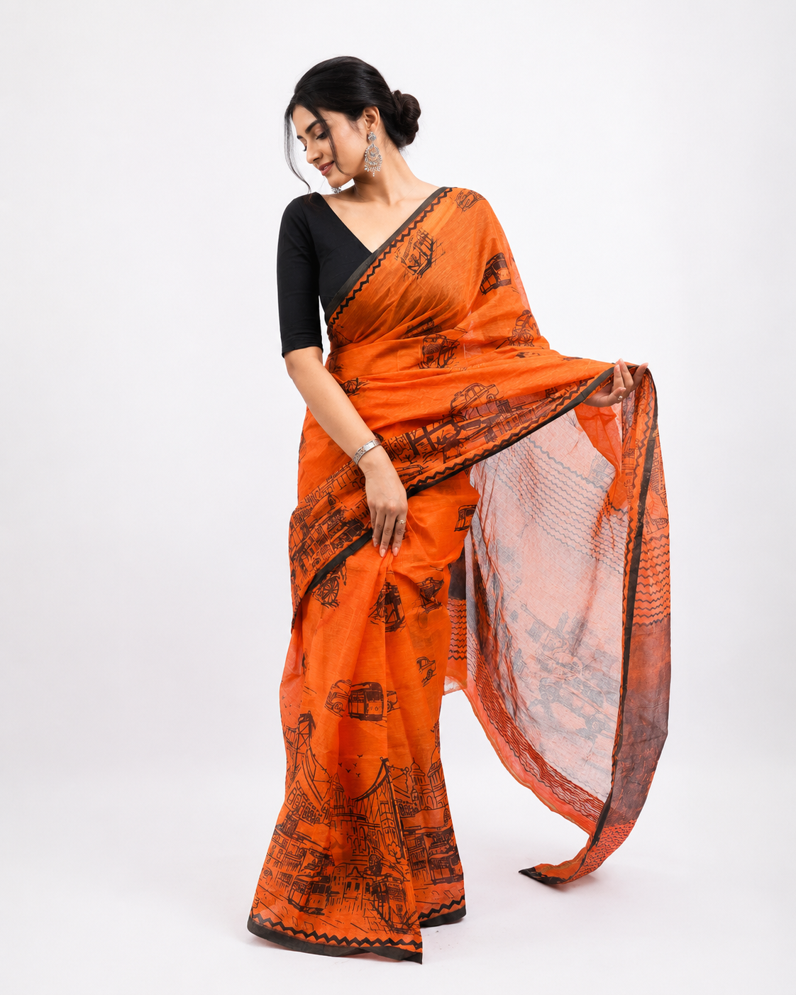 Sohortoli Orange South Cotton Saree