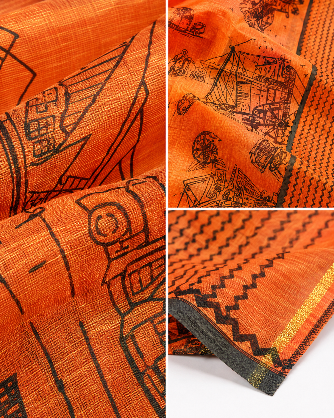 Sohortoli Orange South Cotton Saree